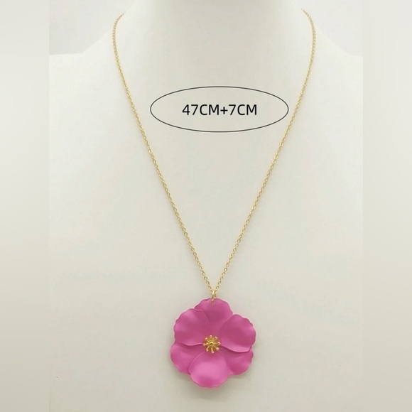 Neon Orange Flower Pendant Necklace - Picture 4 of 5